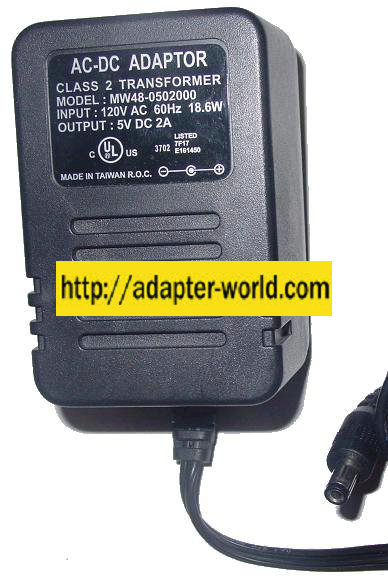 MW48-0502000 AC ADAPTER 5Vdc 2A 18.6W -( )- POWER SUPPLY Class 2