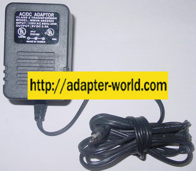 MW48 0602500 AC DC ADAPTER 6V DC 2.5A CLASS 2 TRANSFORMER