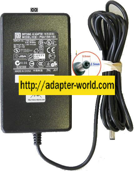 PHIHONG PSA15W-180 AC ADAPTER 18VDC 0.8A New -( ) 2.5x5.5mm 100