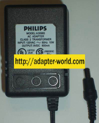 PHILIPS A30965 AC DC ADAPTER 9V 600MA POWER SUPPLY