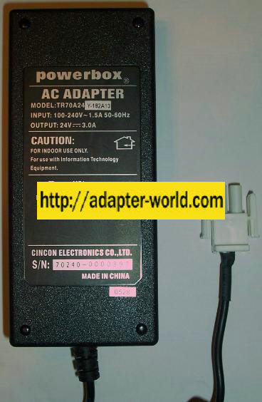 POWERBOX TR70A24 AC ADAPTER 24V DC 3A POWER SUPPLY