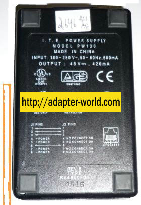 I.T.E PW130 AC ADAPTER 48VDC 420mA Switching POWER SUPPLY BLACK