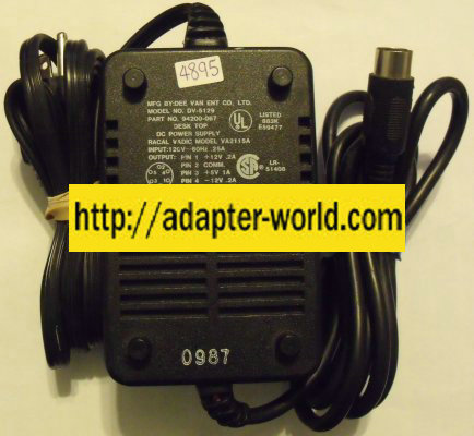 RACAL DV-5129 AC ADAPTER 12VDC 0.2A 5Pin 13mm din 120vac POWER S