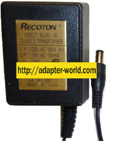 RECOTON 35-18-150 AC ADAPTER 18VAC 150mA Linear POWER SUPPLY