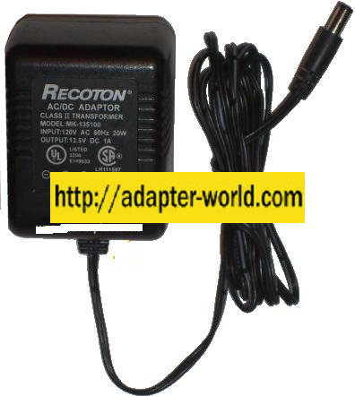 RECOTON MK-135100 AC ADAPTER 13.5VDC 1A NEW -( ) 2.1x5.5mm ROUN