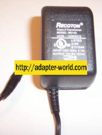 RECOTON M0140 AC ADAPTER 12VDC 120mA POWER SUPPLY CLASS 2 TRANSF