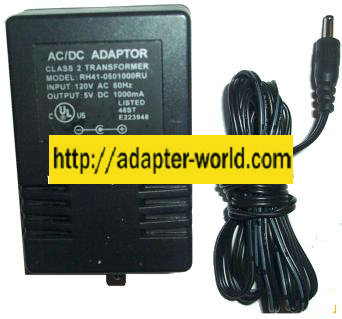 RH41-0501000RU AC ADAPTER 5Vdc 1000mA CLASS 2 TRANSFORMER POWER