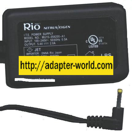 RIO MU15-054200-A1 AC ADAPTER 5.4VDC 2A -( ) 0.5x2.25mm 100-240v