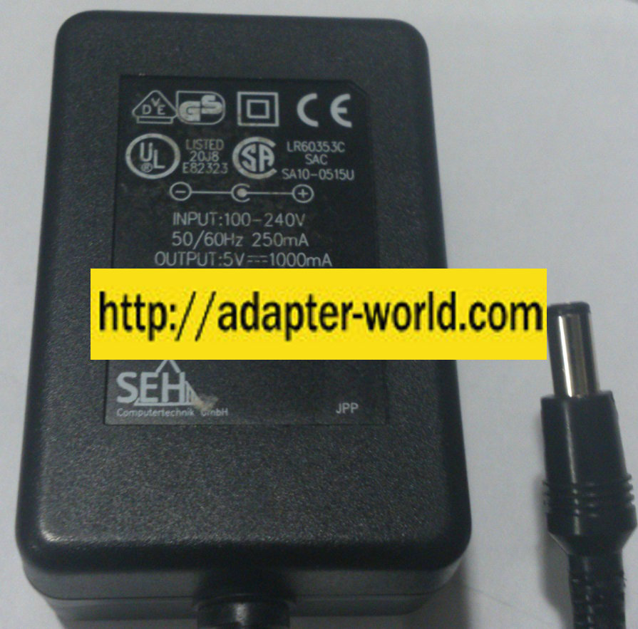 SEH SA10-0515U AC ADAPTER 5VDC 1000mA NEW -( )- 2x5.5x11mm