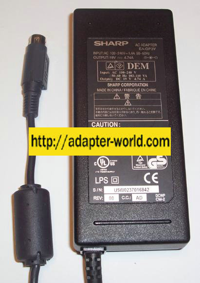 SHARP EA-GP3V AC DC ADAPTER 19V 4.74A POWER SUPPLY