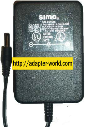 SIMA HA48UF-1508 AC DC ADAPTER 15V 800mA POWER SUPPLY CLASS 2