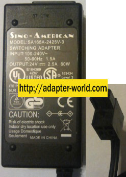 SINO-AMERICAN SA165A-2425V-3 AC ADAPTER 24VDC 2.5A 2Pin Phoenix