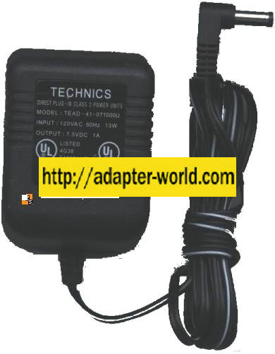 TECHNICS TEAD-41-071000U AC ADAPTER 7.5VDC 1A DIRECT PLUG-IN