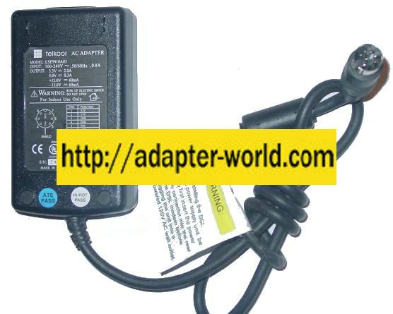 TELKOOR LSE9910A03 AC ADAPTER 8 PIN DIN 3.3V 2A POWER SUPPLY