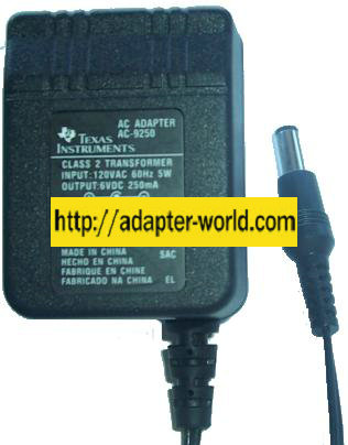 TEXAS INSTRUMENTS AC-9250 AC ADAPTER 6VDC 250mA NEW (-) 2x5.5x