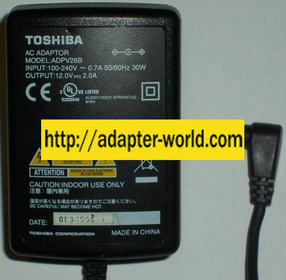TOSHIBA ADPV26B AC DC ADAPTER 12V 2A POWER SUPPLY