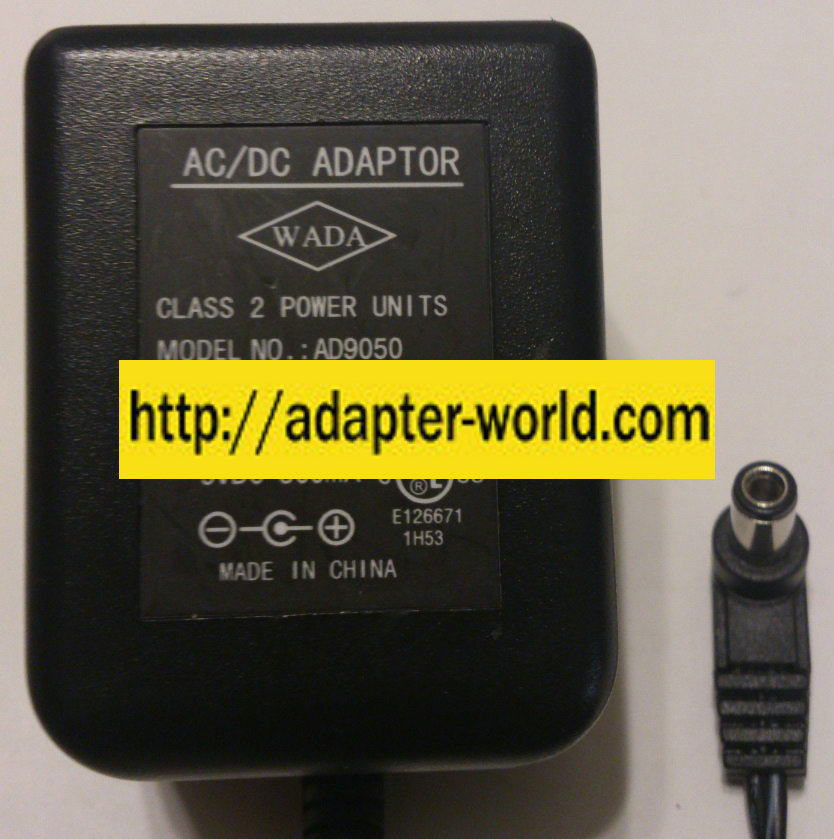 WADA AD9050 AC ADAPTER 9VDC 300mA NEW 2x5.5x10mm -( )-