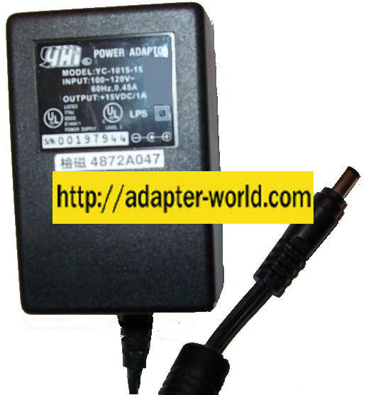 YHI YC-1015-15 AC DC ADAPTER 15V 1A POWER SUPPLY