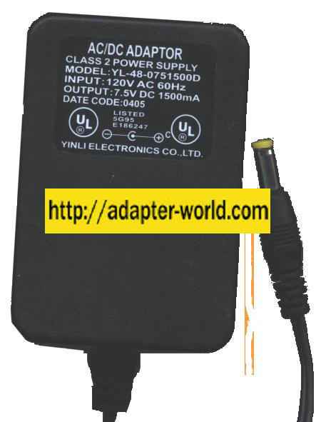 YINLI YL-48-0751500D AC DC ADAPTER 7.5V 1500mA