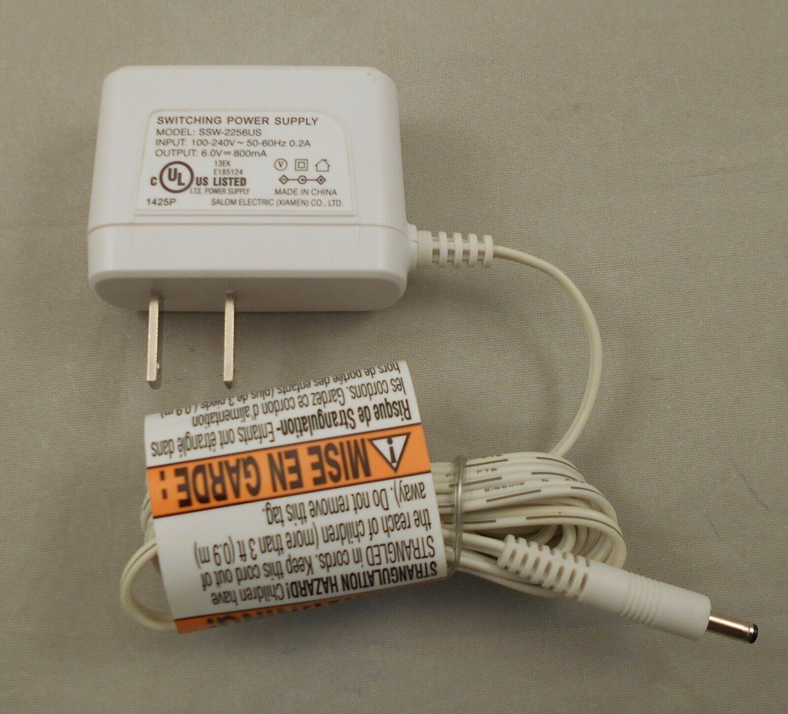 *Brand NEW*6 V 800mA AC Adapter Salom Electric SSW-2256US for Summer Infant Camera (White)Power Supply