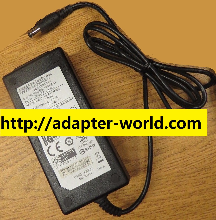 NEW APD 12Vdc 5A -(+) 2x5.5mm FOR DA-60L12 AC ADAPTER ROUND BARREL POWER