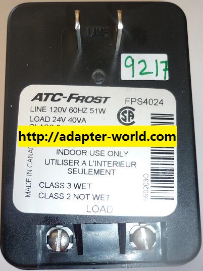 NEW 24V 40VA USED 120V 60Hz 51W CLASS 2 NOT WET CLASS 3 WET 990203O FOR ATC-FROST FPS4024 AC ADAPTER