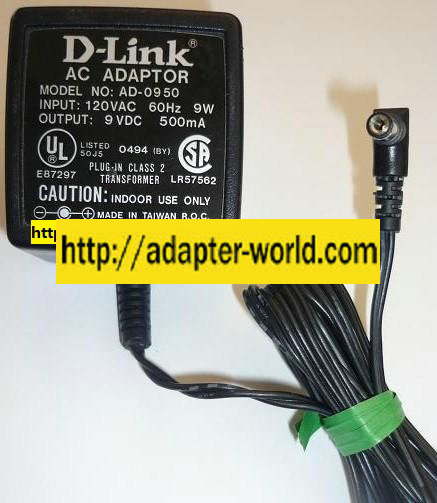 NEW D-LINK 9VDC 500mA USED -(+) 2x5.5x11mm 90° ROUND BARREL AD-0950 AC ADAPTER POWER SUPPLY