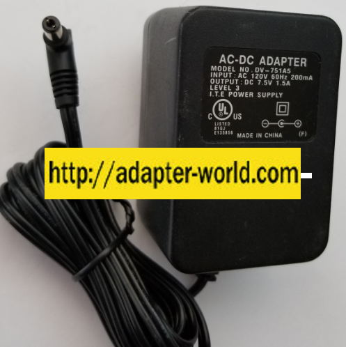 *NEW* 7.5VDC 1.5A USED -(+) 2x5.5x9mm ROUND BARREL DV-751A5 AC DC ADAPTER POWER SUPPLY