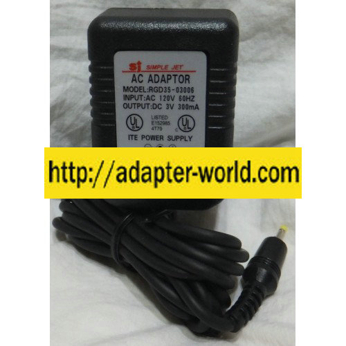 *NEW* RON GEAR 3VDC 300mA USED -(+) 0.15x2.5x10mm ROUND BARREL PLUG IN CLASS 2 RGD35-03006 AC ADAPTER POWER SU