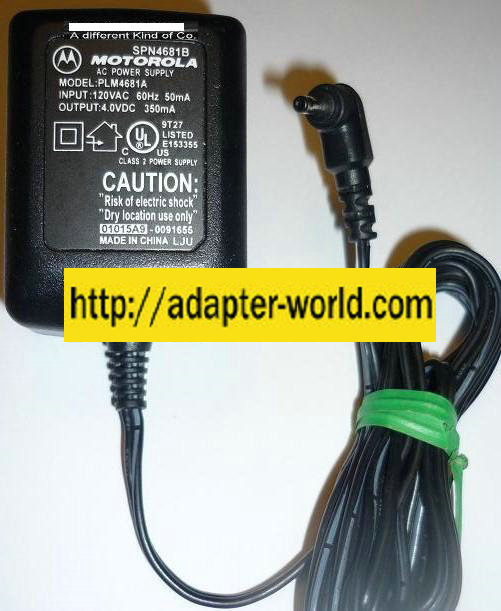 NEW MOTOROLA 4VDC 350mA USED -(+) 0.5x3.2x7.6mm 90° ROUND BARREL CLASS 2 PLM4681A AC ADAPTER POWER SUPPLY