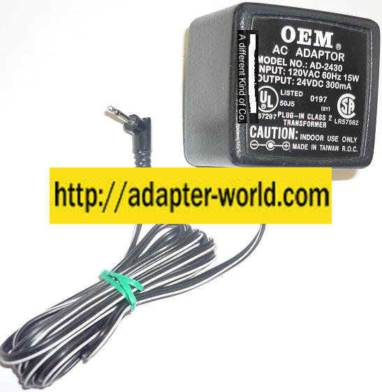 NEW 24VDC 300mA USED -(+) FOR OEM AD-2430 AC ADAPTER STEREO PIN PLUG-IN CLASS 2 TRANSFORMER POWER SUPPLY