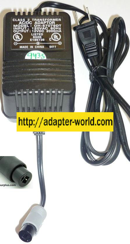 NEW 12VDC 2000mA USED -(+) 2PIN 2PIN DIN MEDICAL CLASS 2 TRANSFORMER OH-57079DT AC ADAPTER POWER SUPPLY