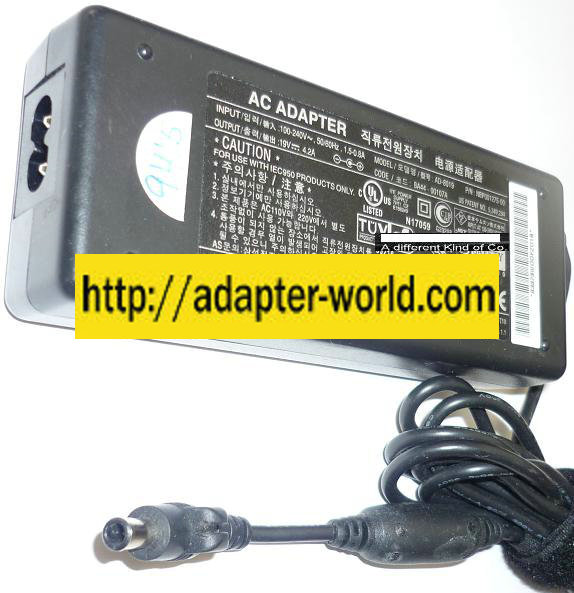 NEW SAMSUNG 19VDC 4.2A USED -(+) 0.7x3x5x9mm ROUND BARREL WITH PIN ITE AD-8019 AC ADAPTER POWER SUPPLY