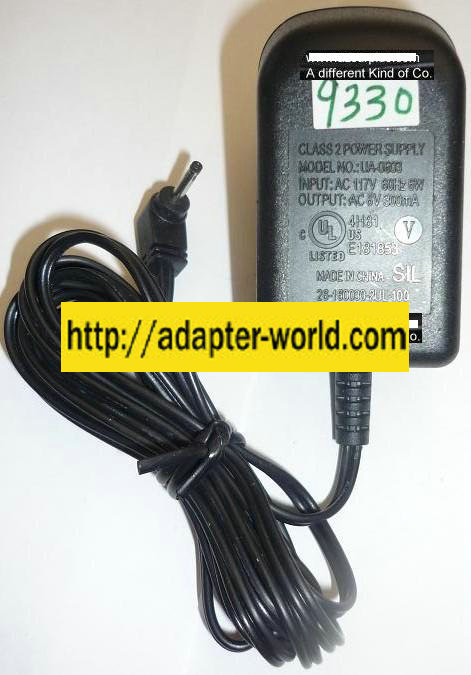NEW SIL 6V 300mA USED 0.3x1.1x10mm Round Barrel UA-0603 AC ADAPTER POWER SUPPLY
