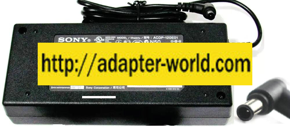 NEW SONY 19.5VDC 6.2A USED -(+) 4.3x6.2x9.5mm ROUND BARREL WITH PIN INSIDE 90° Right angle ACDP-120N02 AC ADAP