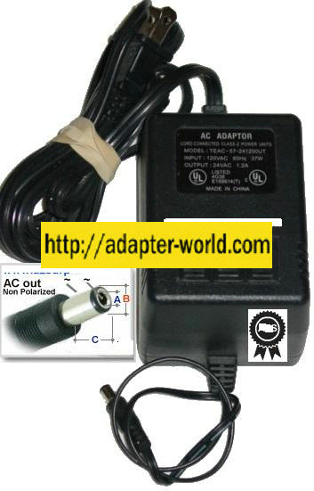 NEW Cord Connected 24VAC 1.2A ~(~) 2x5.5mm 120vac Used POWER SUPPLY Plug-in Class 2 Transformer TEAC-57-241200