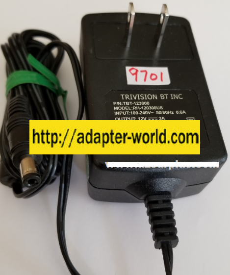 *NEW* TRIVISION 12VDC 3A USED -(+) 2.5x5.5x9mm ROUND BARREL CLASS 2 RH-120300US AC ADAPTER POWER SUPPLY
