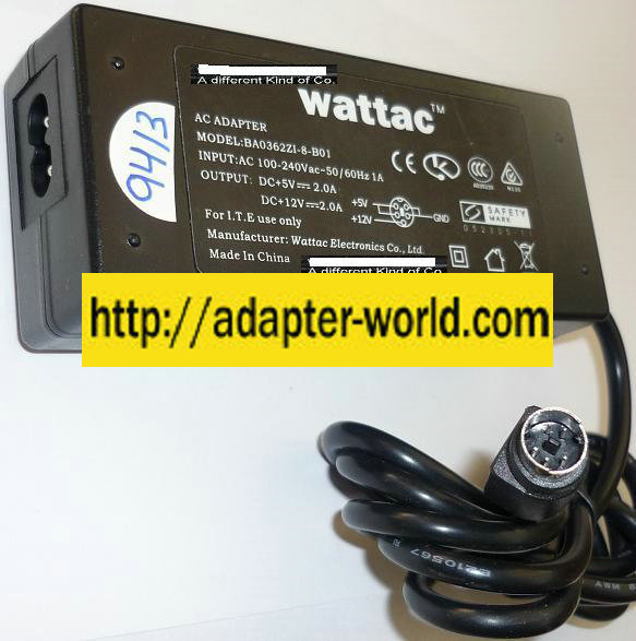 NEW WATTAC 5V 12VDC 2A USED 5PIN MINI DIN ITE BA0362Z1-8-B01 AC ADAPTER POWER SUPPLY