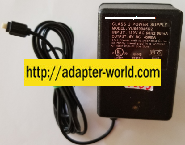 *NEW* 6VDC 450mA USED PLUG IN CLASS 2 YU060045D2 AC ADAPTER POWER SUPPLY