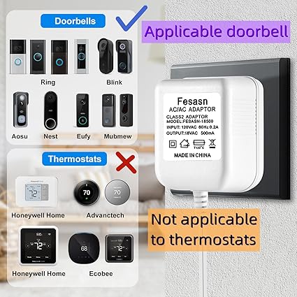 *Brand NEW* Compatible with Ring, Nest, Eufy, Wyze, Arlo (with 16.5 Foot Cable White) Ring Doorbell Charger an