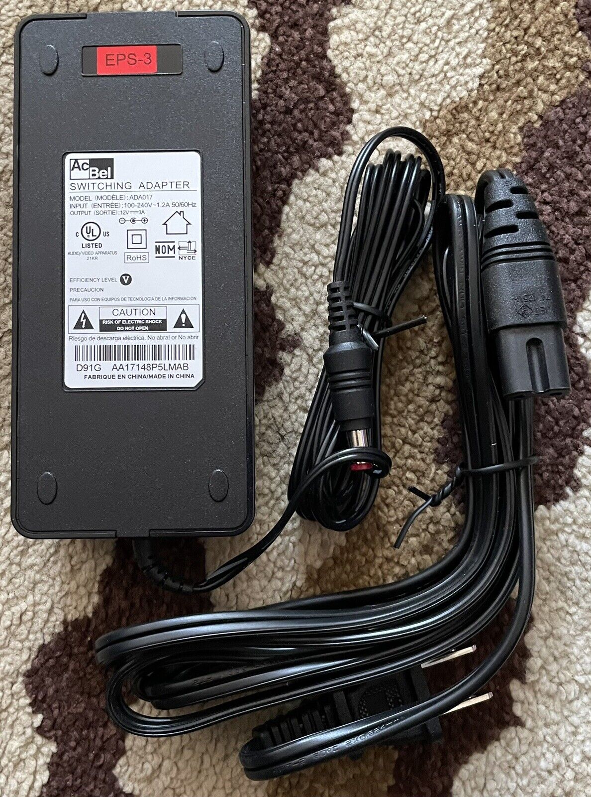 *Brand NEW*100-240V 1.2A 50/60Hz 12V 3A AcBel EPS-3 Switching Adapter ADA017