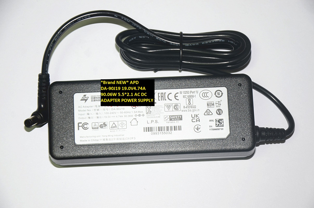 *Brand NEW*19.0V4.74A APD DA-90J19 90.06W 5.5*2.1 AC DC ADAPTER POWER SUPPLY