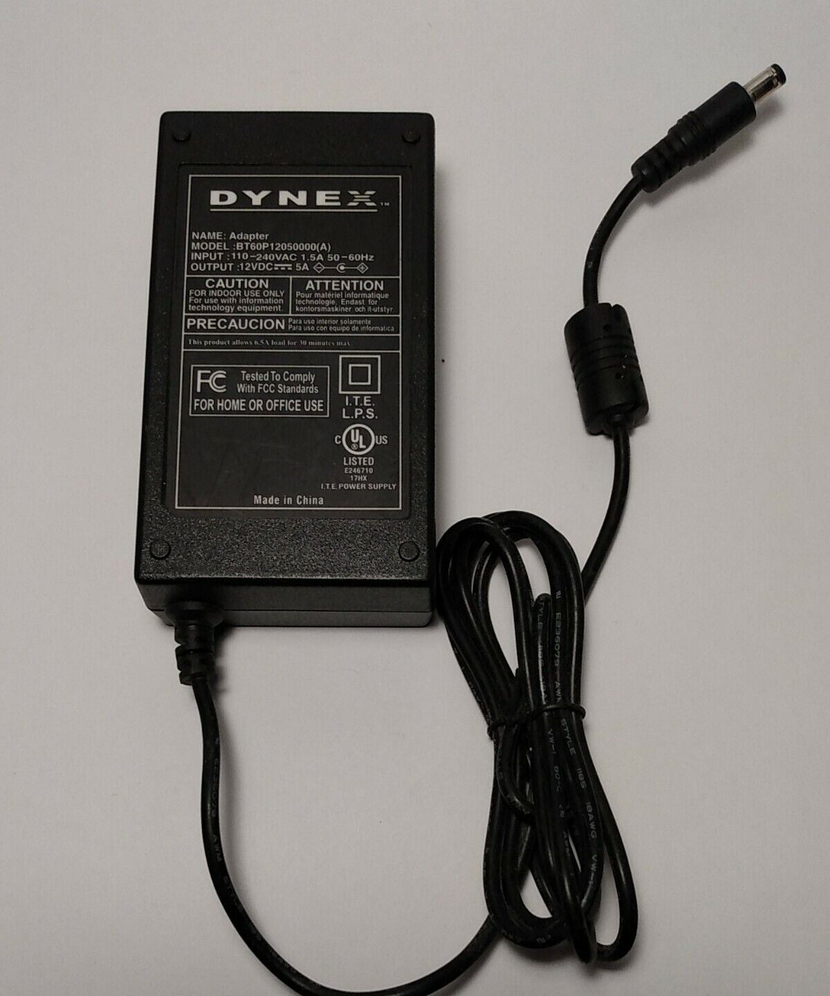 *Brand NEW* Dynex BT60P12050000(A) DC 12V 5A ( No Power Cord)Power Supply AC Adapter