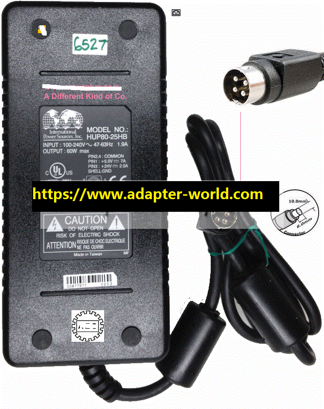 60W 5Vdc AC ADAPTER INTERNATIONAL POWER SOURCES INC. HUP80-25HB