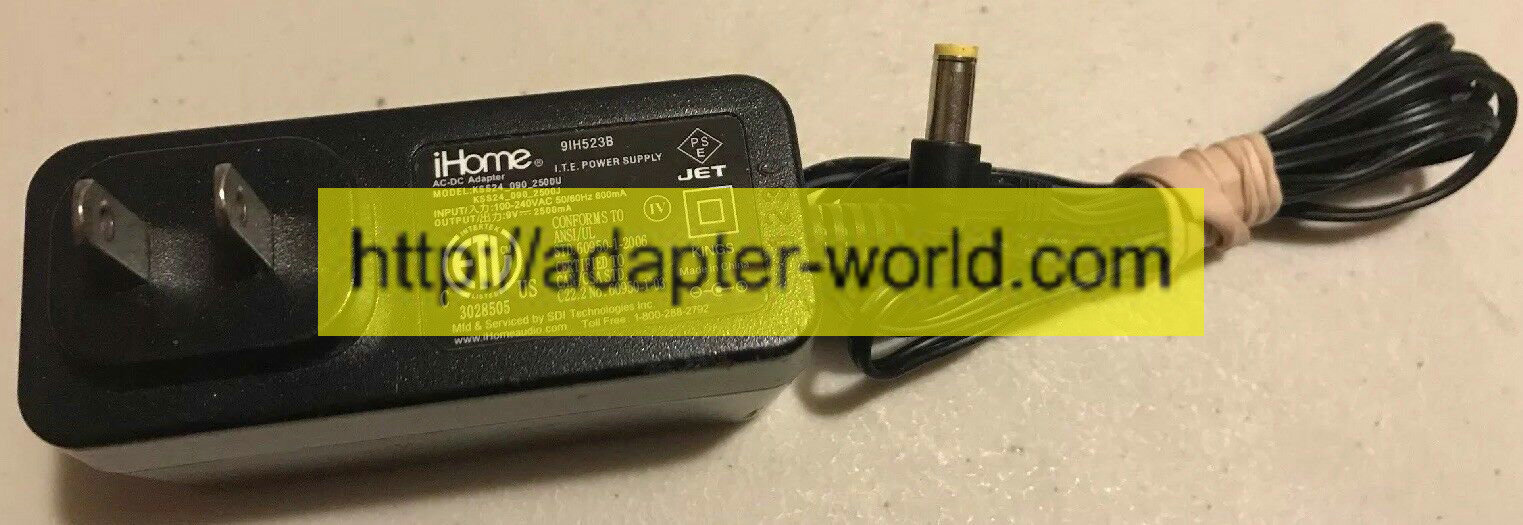 *100% Brand NEW* iHome 9V KSS24_090_2500U (WORKS) I.T.E 9IH523B AC-DC Adapter Free shipping!