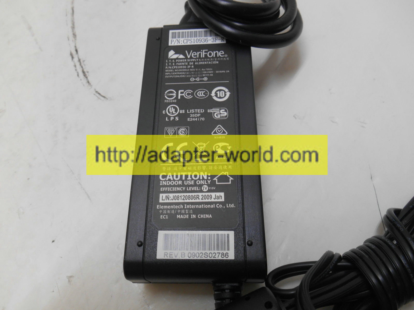 *100% Brand NEW* VERIFONE R/N CP10936-3F 9V 4A AC ADAPTER Free shipping!
