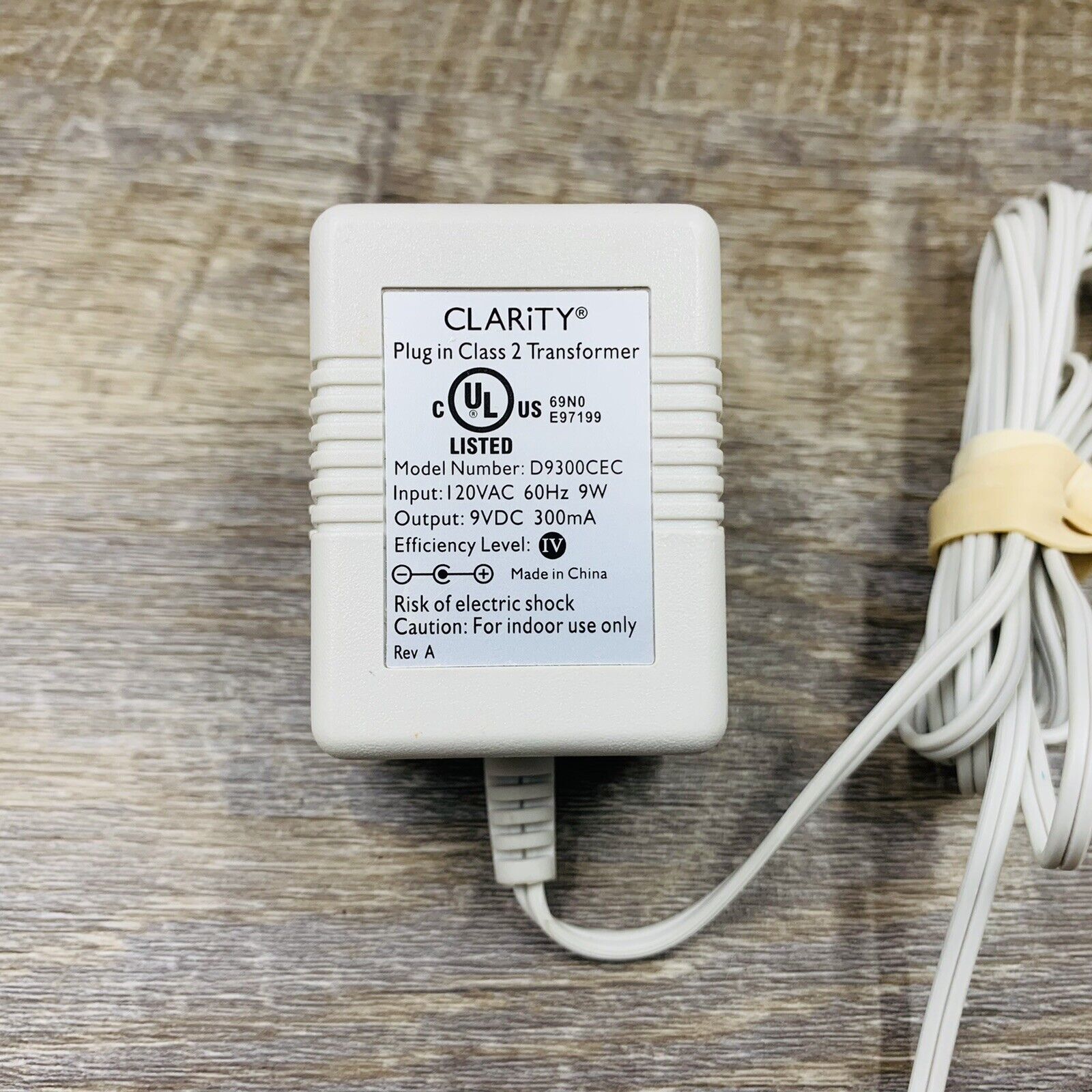 *Brand NEW*CLARiTY Model D9300CEC 9VDC 300mA Plug In Class 2 Transformer AC Adapter