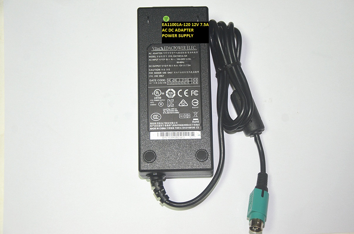 *Brand NEW* EDAC EDACPOWER ELEC.12V 7.5A AC DC ADAPTER EA11001A-120 POWER SUPPLY