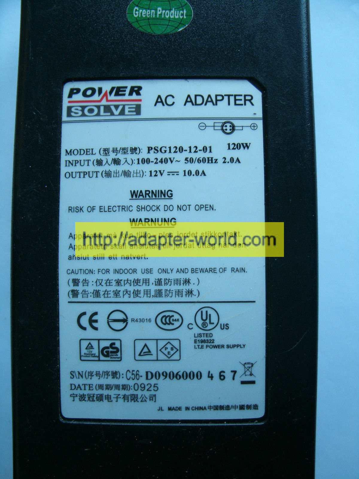 *100% Brand NEW* SOLVE PSG120-12-01 AC ADAPTER POWER SUPPLY