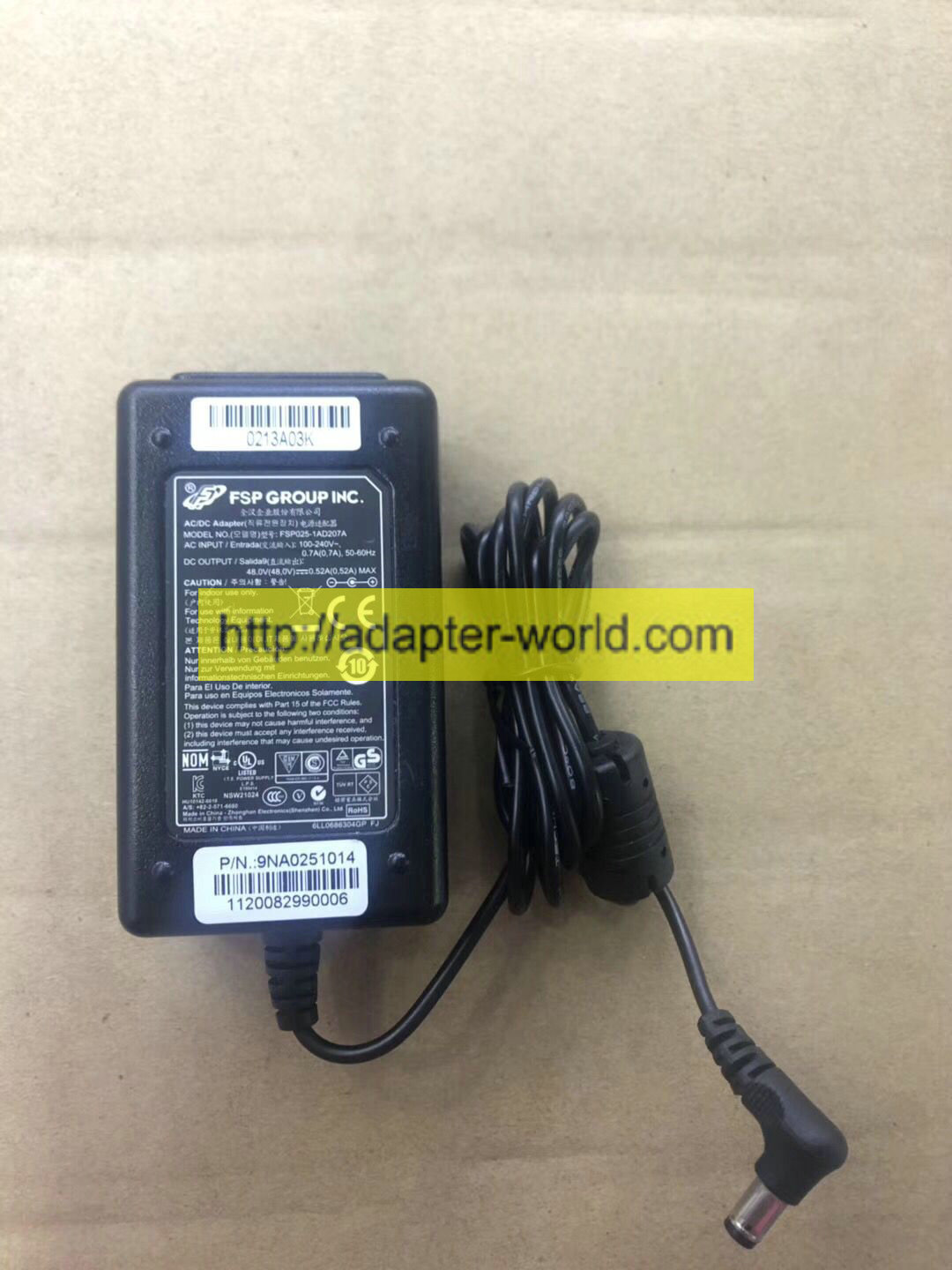 *100% Brand NEW* FSP PSP025-1AD207A 9NA0251014 48.0V ---0.52A Switching AC/DC Power Adapter Free shipping!